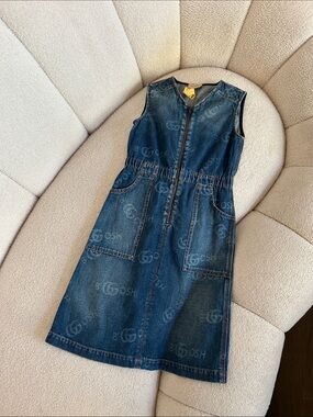 Gucci Girls Dark Blue Denim Zip Front Dress